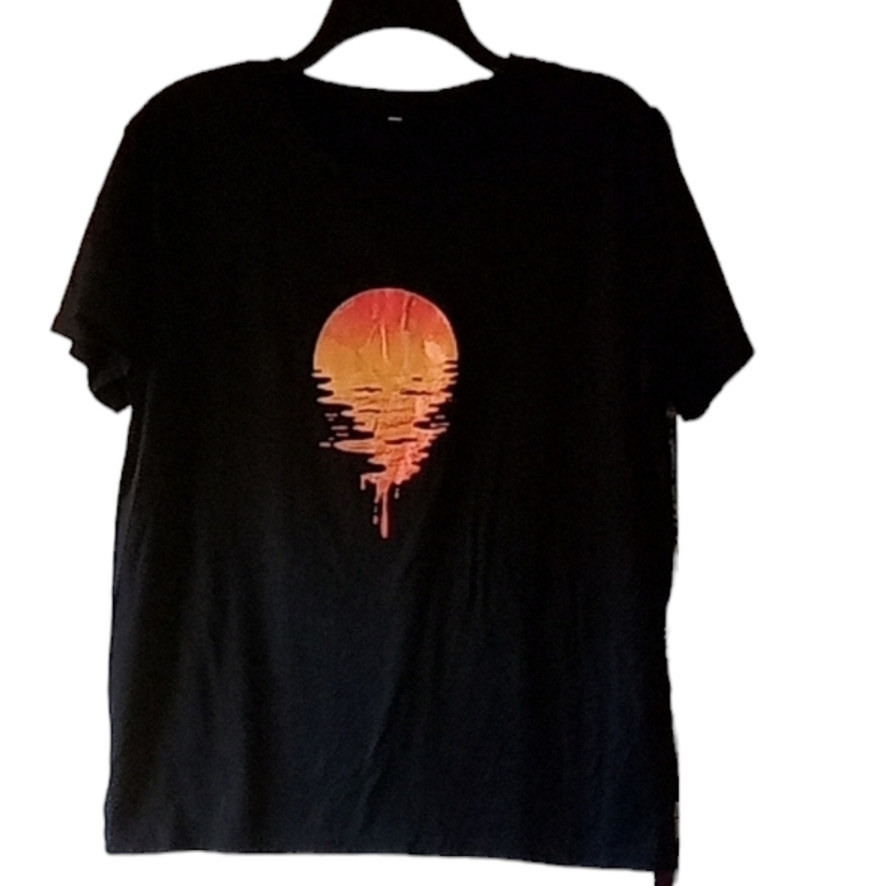 Shein black moon drip cropped tee shirt